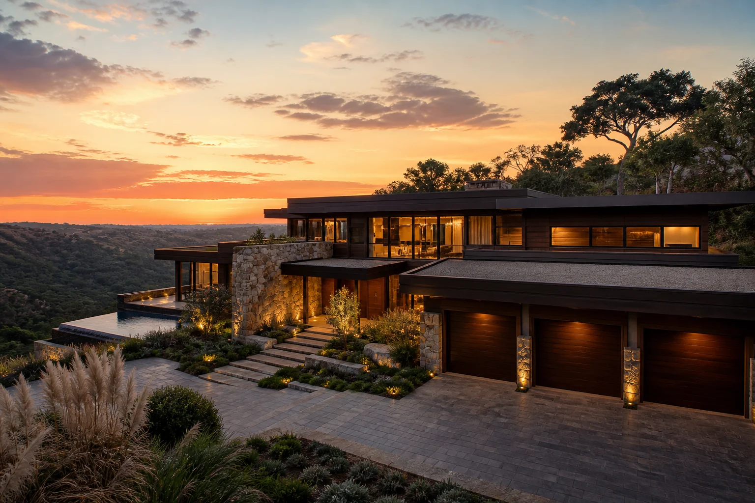 The Montaña exclusive hillside estate at sunset
