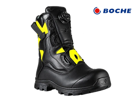 Black and yellow BOCHE structural firefighting boot with BOCHE logo