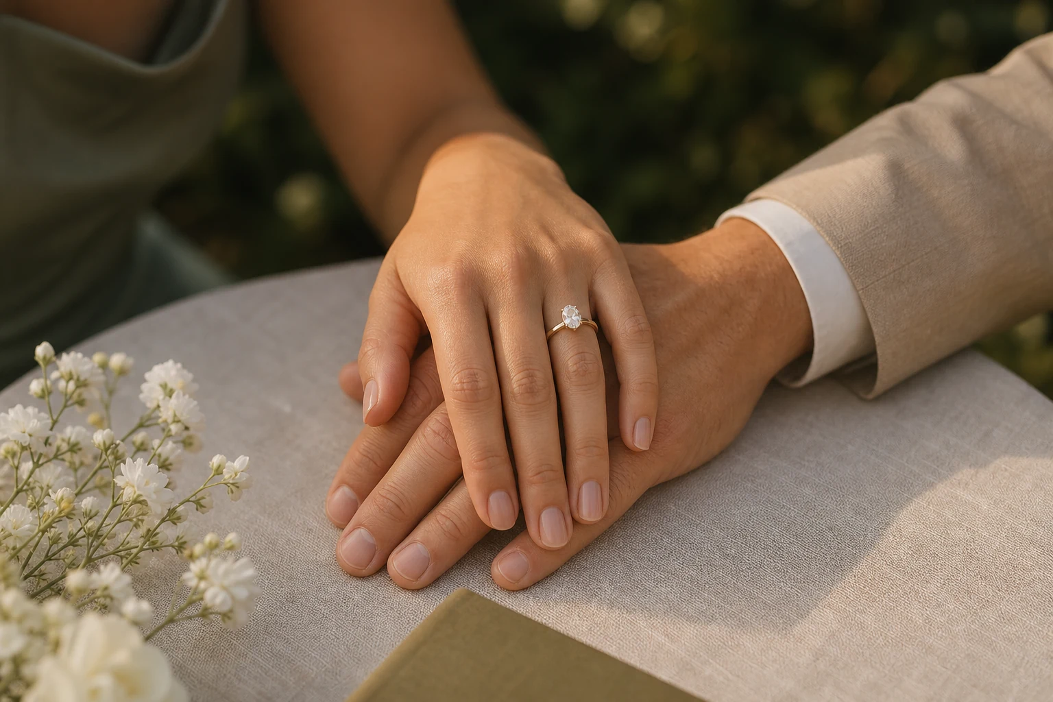 Wedding ring flat lay with florals